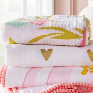 Floral and Heart Patterned Muslin Blankets